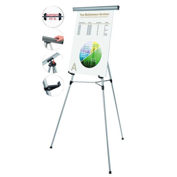 Mastervision Easel, Display, 3 Leg HeavyWeight, Silver FLX05102MV